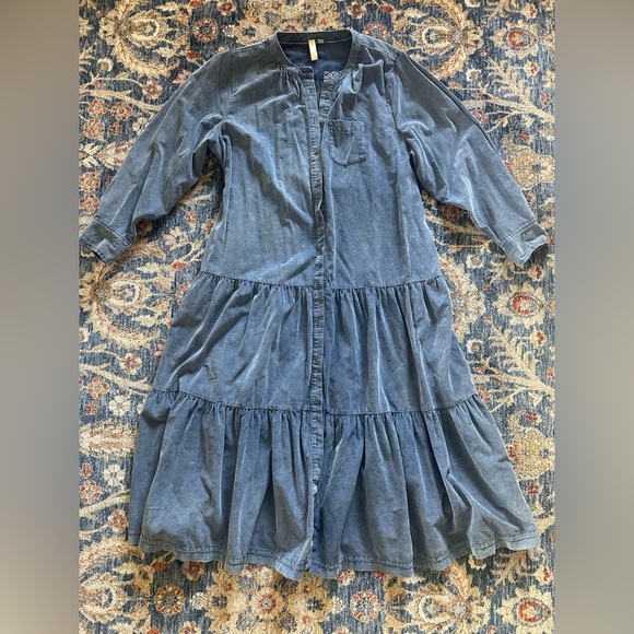 Pilcro Anthropologie Marta tiered navy corduroy button down maxi dress 1X - Picture 5 of 10